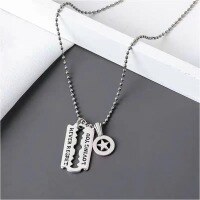 wholesale S925 metal blade pentagram necklace women's long pendant chain hip-hop retro trendy accessory for students and couples-Platinum