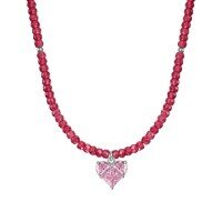 wholesale S925 Sterling Silver Advanced Sense Women's Necklace, Exquisite Pink Heart with Rose Red Beaded Design, Light Luxury Versatile Beaded Chain for Women-Rose red DY190992-SW-FC 925 silver
