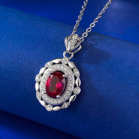 wholesale Metal S925, 5*7mm oval Fanta orange pendant, daily versatile fashion commuter live stream style-N426 Pigeon Blood Red 925 Silver