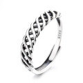 wholesale S925 Sterling Silver Retro Hollow Mesh Weave Irregular Ring Creative Trendy Fashion Design Sense Ring-0-4