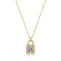 18K Gold Plated 925 Silver 1ct Moissanite Heart Lock Key Pendant Necklace-0-3