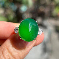 wholesale 925 Sterling Silver Inlaid High Ice Green Chalcedony Elegant Large Cabochon 12*14 Women's Ring-0-0