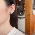 wholesale S925 Sterling Silver Minimalist Black Enamel Letter CD Ear Studs Trendy Fashion Ins Style Earrings-0-3
