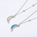 wholesale 925 Silver Japanese Moon and Star Synthetic Opal OPAL Necklace, White Opal Simple Jewelry Necklace-0-2