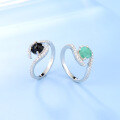 wholesale S925 Sterling Silver Personality Niche Sun God's Eye Natural Garnet Ring with Emerald Gemstone for Men and Women-0-1