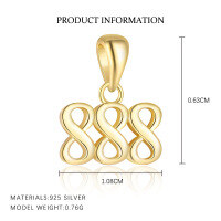 wholesale S925 Sterling Silver Women's Lucky Number Necklace, Fashionable And Versatile Pendant, Trendy Delicate Cross-border Choker-8-Yellow Gold/Single Pendant 925 Silver