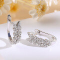 wholesale 18K Gold Diamond Earrings Fashion U-Shaped Hoop Earrings Versatile Studs Leaf Ear Climbers Genuine Diamond Earrings-0-1