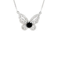 wholesale S925 Sterling Silver 1ct Moissanite Butterfly Pendant Necklace with Full Diamond Accents, Unique Design for Cross-Border Hot Sales-1 carat (black moissanite) necklace 925 silver
