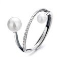 wholesale S925 Sterling Silver Korean Style Small Luxurious Multi-layer Pearl Ring for Women, Elegant and Versatile Index Finger Ring-0-4