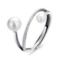 wholesale S925 Sterling Silver Korean Style Small Luxurious Multi-layer Pearl Ring for Women, Elegant and Versatile Index Finger Ring-307FJ/approx. 1.8g Adjustable opening
