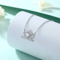 wholesale 925 Sterling Silver Crown Necklace for Women, European and American Fashion Princess Heart-shaped Zircon Pendant Love Heart Collarbone Chain-0-2