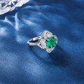 wholesale S925 Sterling Silver Heavy Petal Surround Design with Lab-Grown Emerald and Zircon Ring-0-3