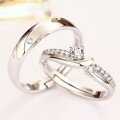 wholesale S925 Sterling Silver Korean-style Open Adjustable Couple Rings, Men and Women's Matching Pair with Inlaid Diamonds Minimalist Design, Supports Drop Shipping-0-5