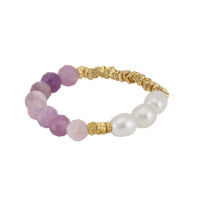 wholesale S925 Sterling Silver Powder Opal Lilac Natural Freshwater Pearl Ring for Women, Small Accessory, Minimalist and Fashionable Elastic Finger Ring-14K gold 925 silver