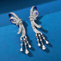wholesale S925 silver new jewelry full diamond bow tassel long drop earrings for women, luxurious and high-end fashion-0-0