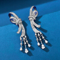 wholesale S925 silver new jewelry full diamond bow tassel long drop earrings for women, luxurious and high-end fashion-E449 Butterfly Tassel>925 Silver