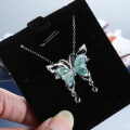 S925 Silver Inlaid Natural Blue Water Jadeite Butterfly Pendant-0-2