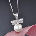 wholesale S925 Sterling Silver Small Fresh Pearl Jewelry Pendant Necklace for Women with Diamond Zircon Shell Pearl Bow Drop-0-2
