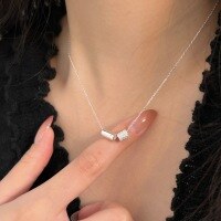 wholesale S925 Sterling Silver Slim Waist Pendant Necklace for Women, Korean Dongdaemun New Arrival, Minimalist Luxury Style High-End Collarbone Chain-Pure silver (40+5CM)
