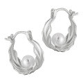 wholesale S925 sterling silver 678U-shaped pearl ear clip for women with pleated design, original ins seaweed-edge skirt style, elegant silver earrings-0-4