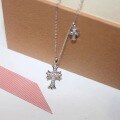 wholesale Metal Material: 925 Sterling Silver Korean Style Cross Pendant Necklace for Women, Minimalist Small Luxury Design, Ins Collarbone Chain-0-0