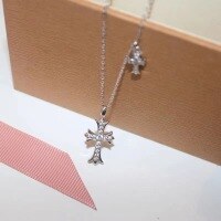 wholesale Metal Material: 925 Sterling Silver Korean Style Cross Pendant Necklace for Women, Minimalist Small Luxury Design, Ins Collarbone Chain-Cross necklace (copper platinum plated)