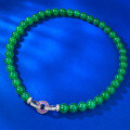 wholesale S925 silver jewelry live new style 100mm green chalcedony agate beaded women's unisex necklace-0-5