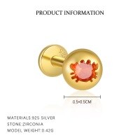 wholesale S925 Silver Gold Plated Round Diamond Stud Earrings, Cute Marine Animal Series, Sweet and Edgy Style-YE0184_Orange_18K Yellow Plated_Single 925 Silver