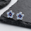 wholesale S925 Sterling Silver New Drop Glue Blue Small Flower Earrings, Exquisitely Dainty and Ethereal, Palace-Style Earrings for Women-0-0