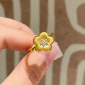 wholesale S925 Sterling Silver New Chinese Style Vintage Wire Drawing Diamond Small Gold Flower Ring-0-3