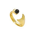 wholesale S925 Sterling Silver 938 Niche and Unique Open-End Ring with Inlaid Black Agate, Ins High-End Light Luxury for Women-0-4