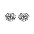 wholesale S925 Sterling Silver Retro Antique Hollow Filigree Lotus Three-Dimensional Pattern Ethnic Bohemian Artistic Earrings for Women-0-6