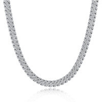 wholesale Metal material first: Europe and America 14mm micro-paved moissanite men's triple-row Cuban chain hip-hop personality trendy men's necklace jewelry wholesale-Silver with zircon and platinum 45CM