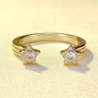 wholesale S925 Silver Star Open Adjustable Ring for Women, Minimalist and Versatile, New Euro-American Cross-Border Best Seller-K038 White Gold Adjustable opening