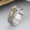 wholesale S925 Sterling Silver Retro Wide Band Six Mantra Geometric Ring Bold Trendy Punk Style Index Finger Ring Unisex-0-0
