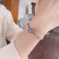 wholesale S925 Sterling Silver Geometric G Letter Clasp Heavy Work Bracelet with Unique Pattern and Colored Square Sugar Zirconia-0-3