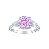 wholesale S925 Sterling Silver 2ct Flame Ice Cut Ring European and American High-End Sense 8*8 Color Gem High Carbon Diamond Heart-Shaped Love Women's Ring-Fireworks G-55 Purple Diamond US size 5#