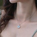 wholesale S925 Sterling Silver New Korean Style Opalescent Opal Pendant Choker Necklace with Delicate Pattern Wholesale-0-1