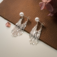 wholesale S925 Sterling Silver Light Luxury Retro Chain Tassel Bead Earrings Design Ear Jewelry for Women M05315-Silver 925 silver