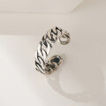 wholesale S925 Sterling Silver Personalized Trendy Vintage Antique Silver Ring Adjustable Unisex Open Ring Cross-Border New Product-0-0