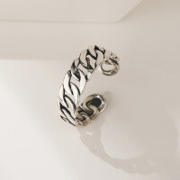 wholesale S925 Sterling Silver Personalized Trendy Vintage Antique Silver Ring Adjustable Unisex Open Ring Cross-Border New Product-Thai silver ring Adjustable opening