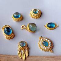 wholesale S925 silver gold-plated with natural aquamarine accent beads for DIY bracelets, necklaces, tags, and pendant accessories-1# one