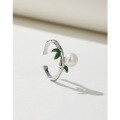 wholesale 925 Sterling Silver Bamboo Knot Pearl Ring for Women, Elegant and Sophisticated Open Adjustable Statement Finger Ring, Unique Minimalist Design Pinky or Index Finger Ring-0-2