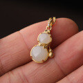 wholesale Gold-plated 925 Silver Enamel Bamboo Leaf Inlaid Hetian Jade Gourd Pendant Necklace, New Chinese Palace Style-0-5