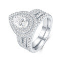 925 Silver Exaggerated Two-Layer Pear-Shaped Moissanite Fashion Drop Ring Customization-0-4
