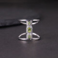 wholesale S925 Sterling Silver Cylindrical Unique Peridot Gemstone Ring with Natural Topaz and Garnet, New Style-0-4