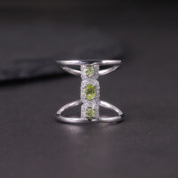 wholesale S925 Sterling Silver Cylindrical Unique Peridot Gemstone Ring with Natural Topaz and Garnet, New Style-Natural Peridot Ring  US size 6 (domestic size 13)