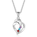 wholesale S925 Sterling Silver Engraved Minimalist Heart-Shaped "Hearts Entwined" Personalized Name Gemstone Necklace-0-4