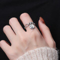 wholesale S925 Sterling Silver Geometric Irregular Circle Good Luck Lace Inlay Open Adjustable Ring for Women-0-3
