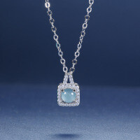 S925 Silver-Plated A-Grade Natural Blue Water Jade Gourd Pendant Necklace-Inlaid with blue-green jadeite  925 silver